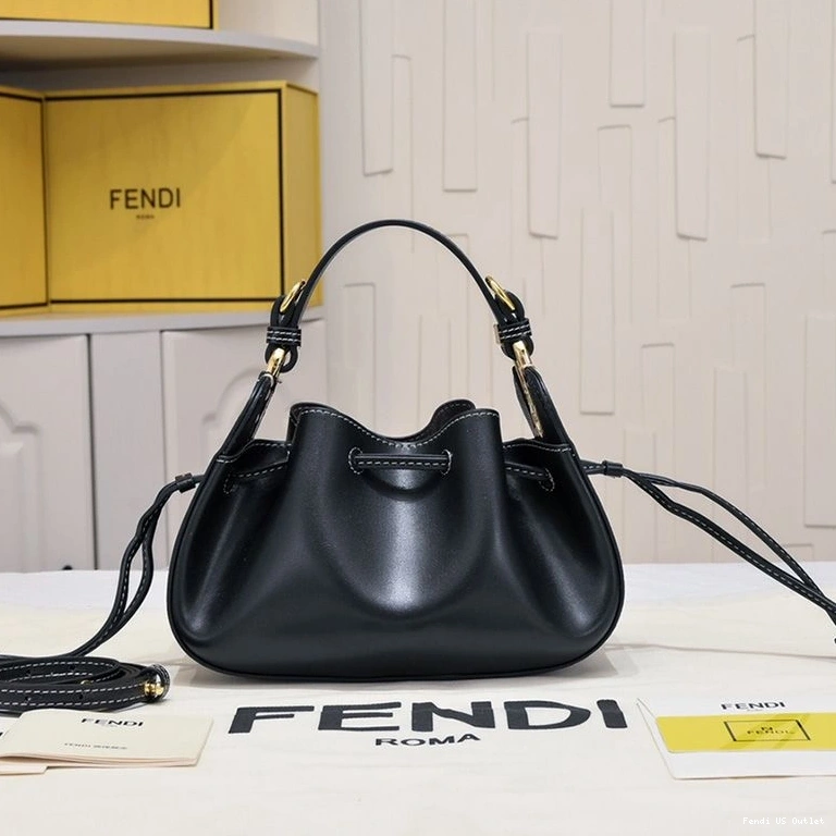 Vintage HOT Pomodorino Bucket Mini Leather Fendi Calf Black In Bag 0723